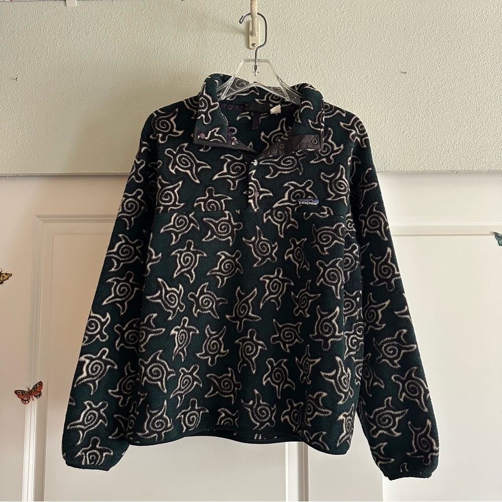 Vintage 90s Patagonia Fleece Synchilla Snap T Zen Turtles Mens Size M Green